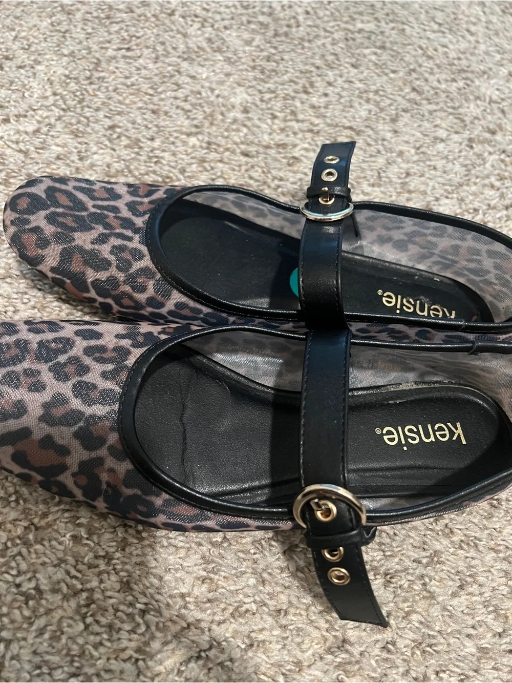 Leopard Print Mary Jane Ballet Flats - Black Trim